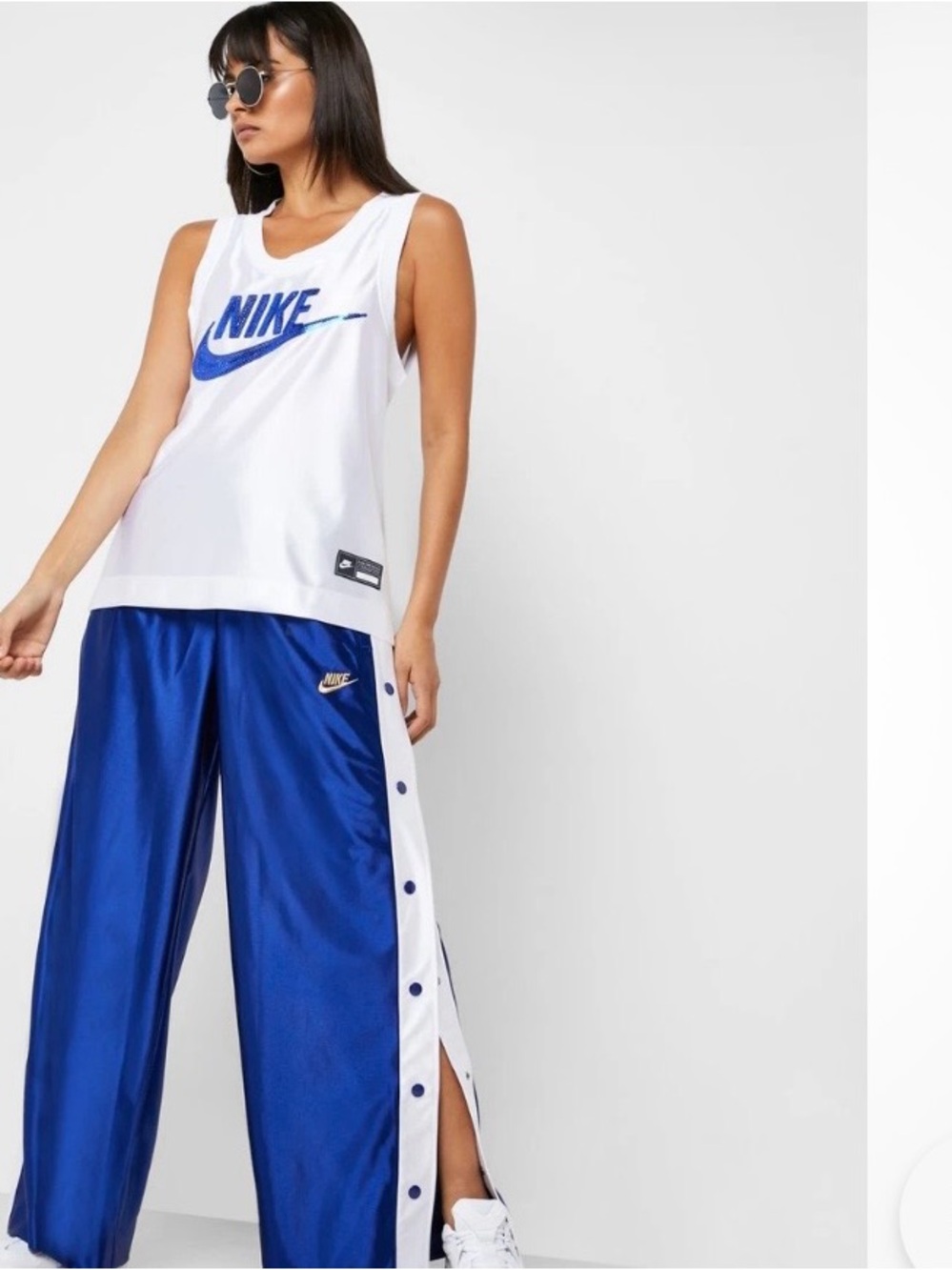 Nike Icon Clash White Tank Top Blue Sequin Logo NWT XL Streetwear